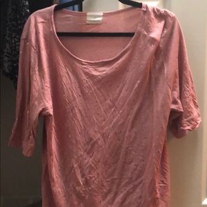 Pink short sleeve with metallic gold polka dots